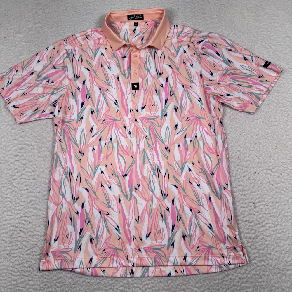 Bad Birdie Polo Shirt Mens M Floral Performance Stretch Golf Polo Lightweight - Picture 2 of 7